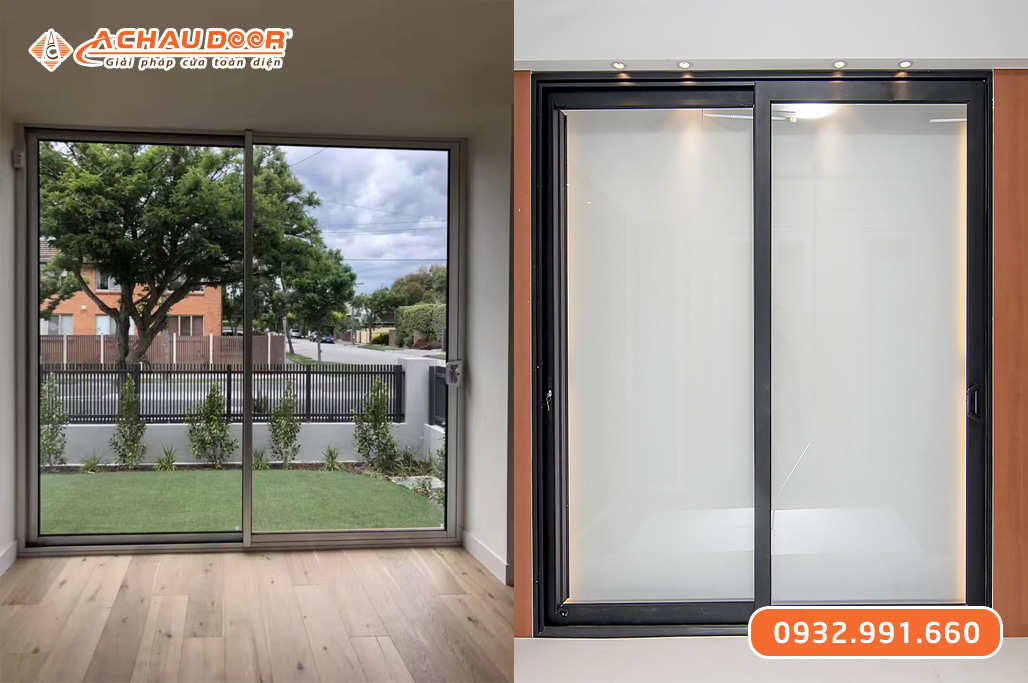 Cửa nhôm kính cường lực 2 cánh 2 Cửa nhôm kính cường lực 2 cánh