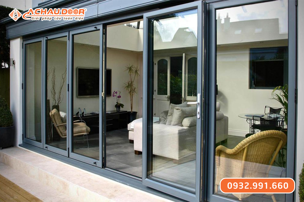 Cửa xếp trượt 6 cánh nhôm JMA hệ 55 3 Cửa xếp trượt 6 cánh nhôm JMA hệ 55