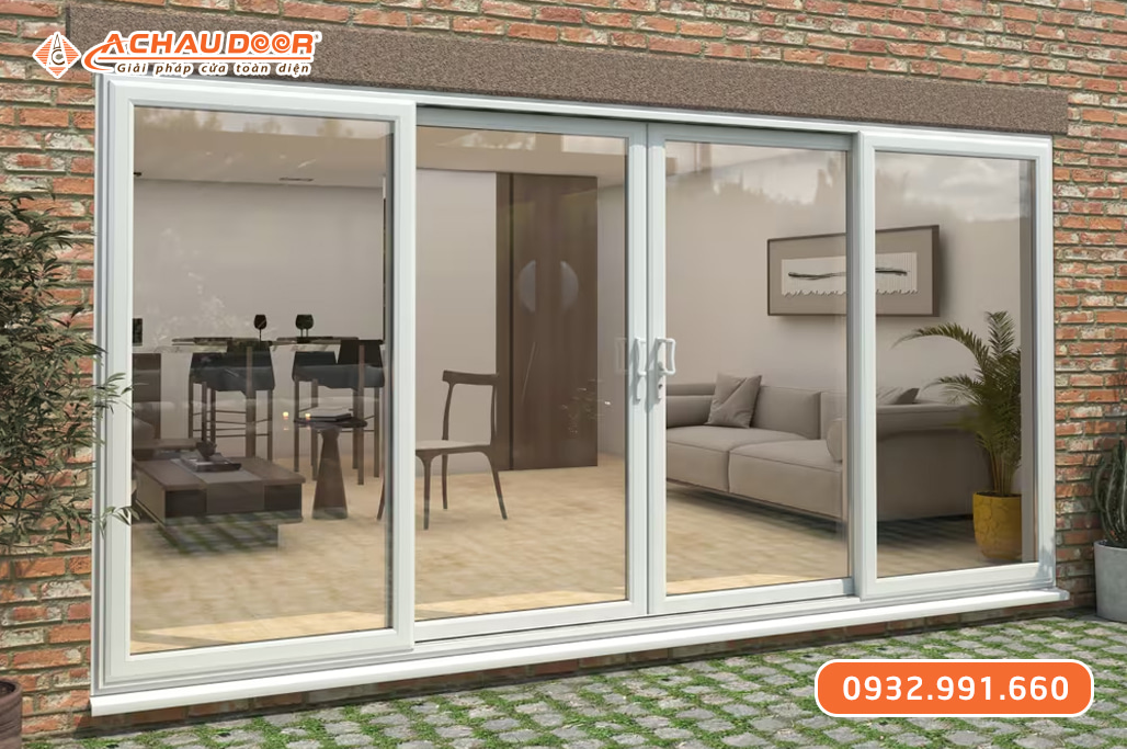 Cửa nhôm trượt quay 4 cánh màu trắng 3 Cửa nhôm trượt quay 4 cánh màu trắng