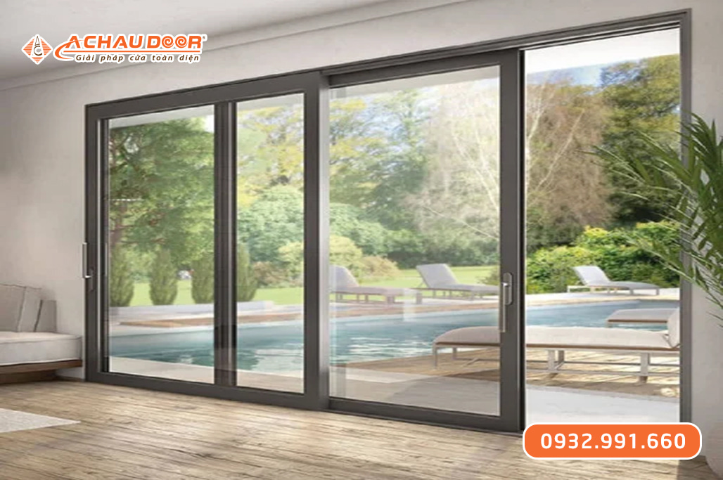 Cửa nhôm trượt quay 2 cánh màu xám ghi 3 Cửa nhôm trượt quay 2 cánh màu xám ghi