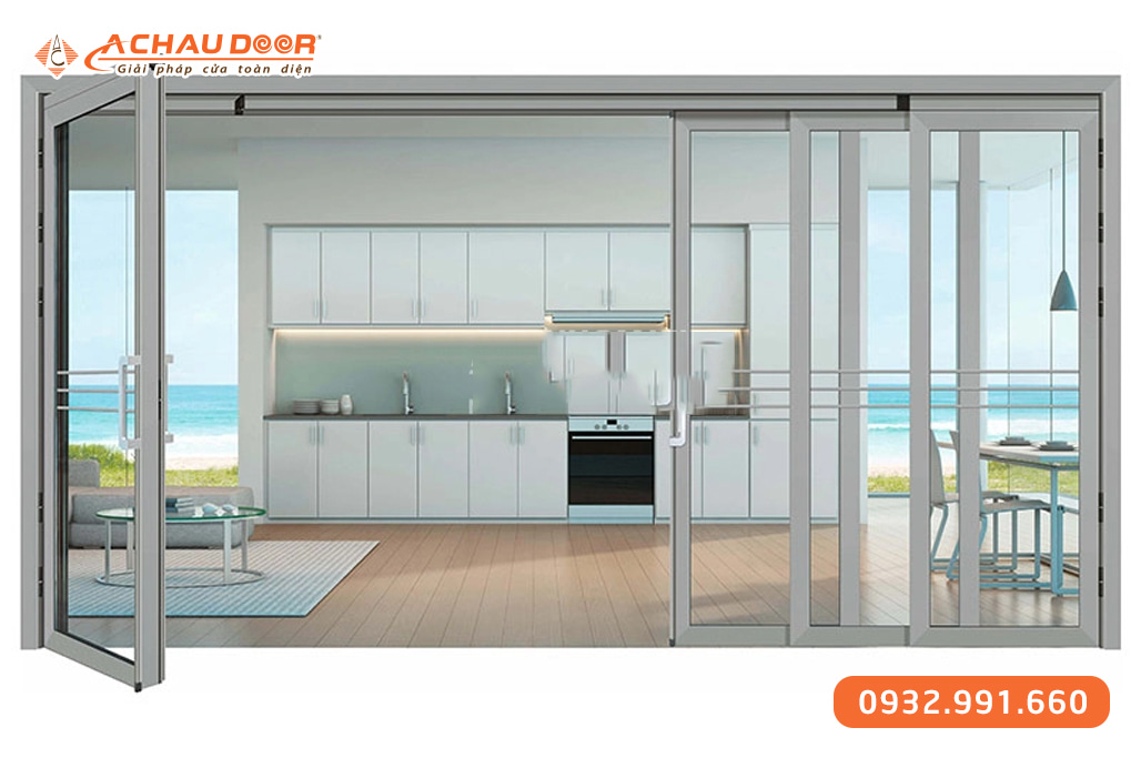 Cửa nhôm trượt quay Slim cánh liên kết 3 Cửa nhôm trượt quay Slim cánh liên kết