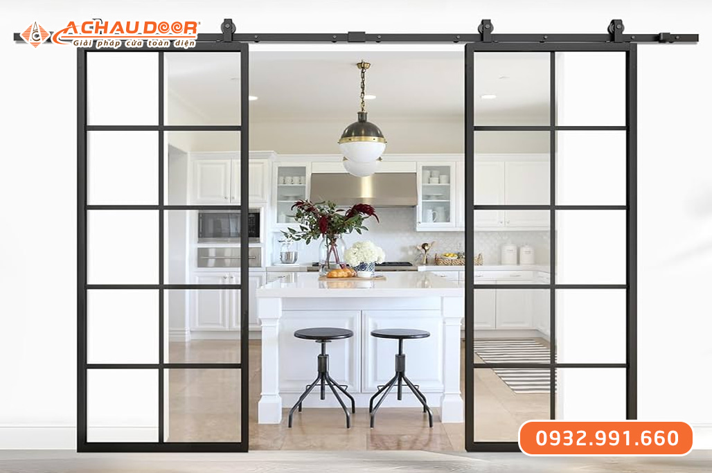 Cửa nhôm kính cường lực 2 cánh lùa 1 Cửa nhôm kính cường lực 2 cánh lùa