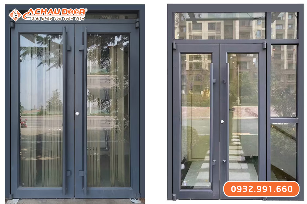 Cửa nhôm kính cường lực mở 2 cánh 10 ly 3 Cửa nhôm kính cường lực mở 2 cánh 10 ly