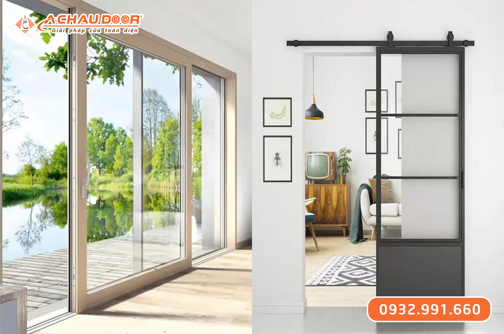 Cửa nhôm kính cường lực 1 cánh mở trượt 2 Cửa nhôm kính cường lực 1 cánh mở trượt