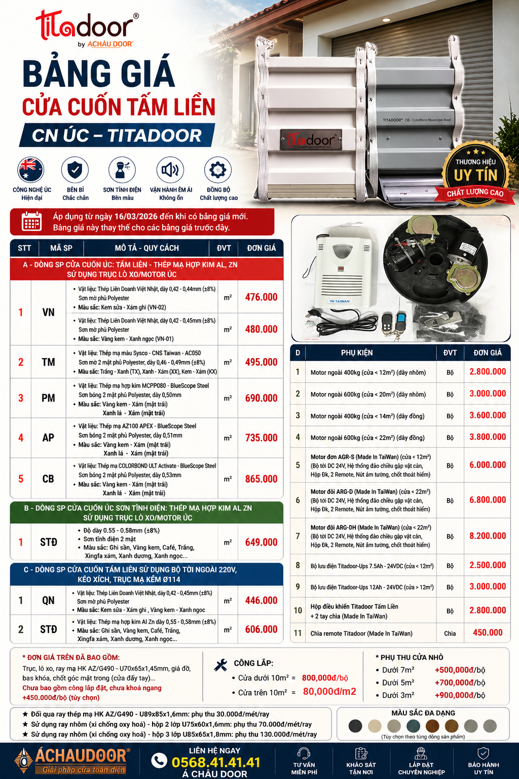 Post bảng giá cửa cuốn titador - phụ kiện