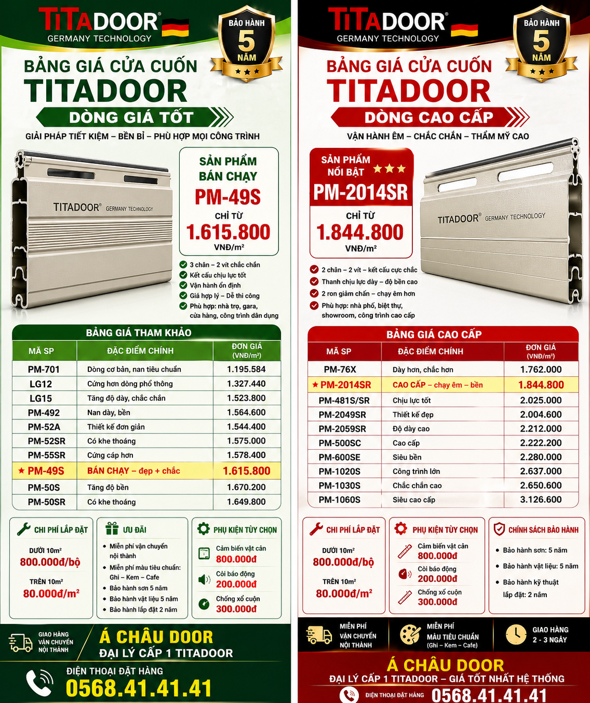 bảng giá cửa titadoor 2026