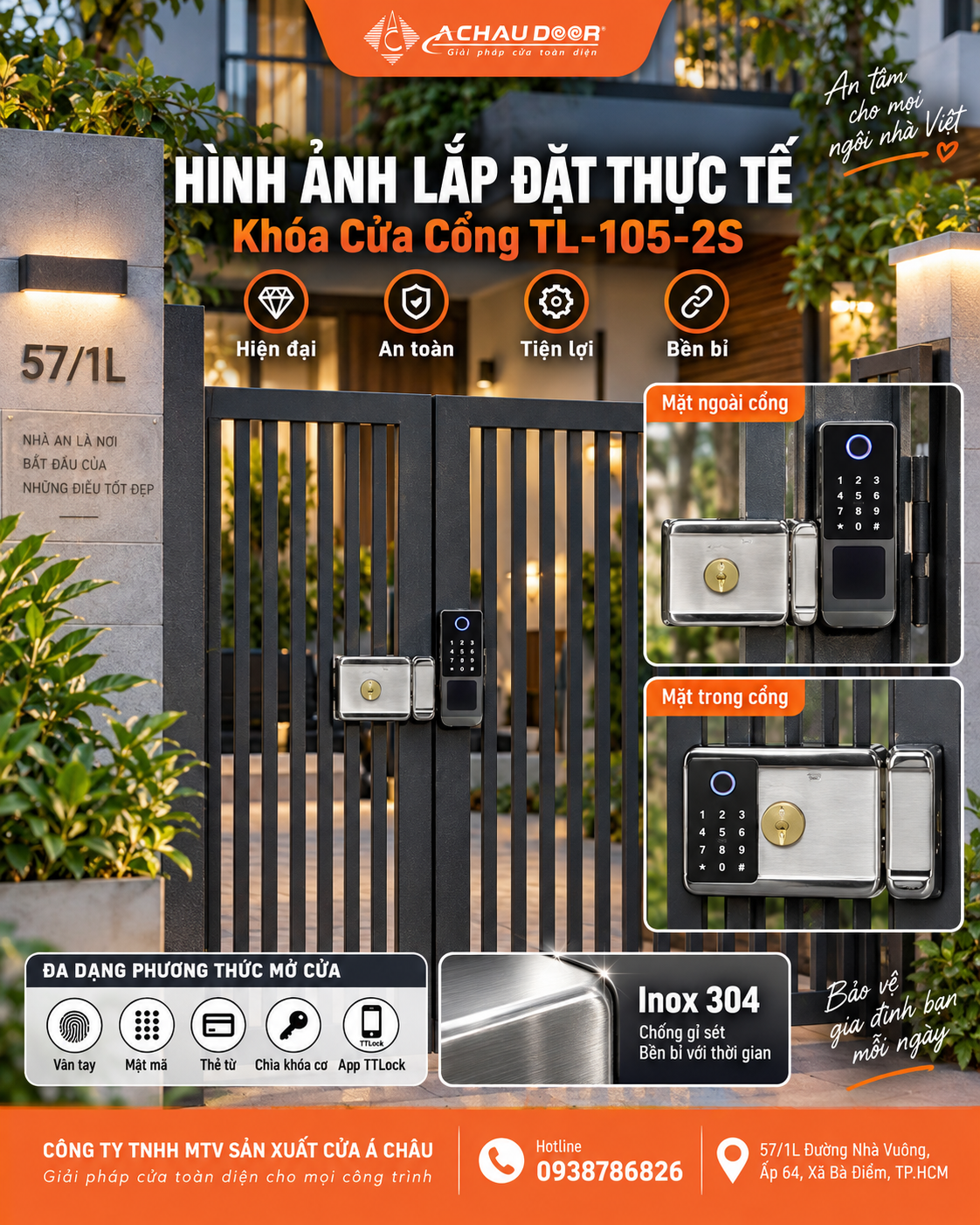 Khóa Cửa Cổng Vân Tay 2 Mặt TL-105-2S 2 TL 105 2s 2