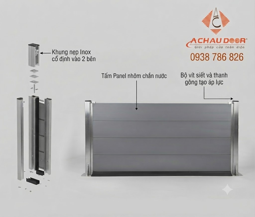Hướng dẫn sử dụng cửa chống ngập tháo lắp bằng tay Á Châu Door 1 Các bộ phận chính của cửa chống ngập lắp bằng tay