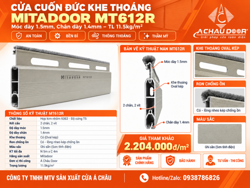 Cửa Cuốn Đức Khe Thoáng Mitadoor MT612R, Móc dày 1.5mm, Chân dày 1.4mm - TL 11.5kg/m2 1 MT612R 1