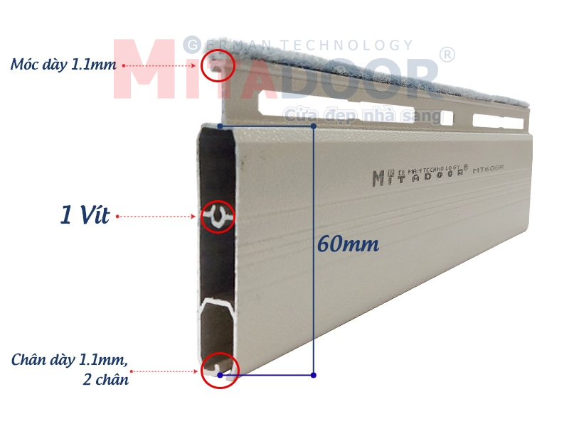 Cửa Cuốn Đức Khe Thoáng Mitadoor MT608R, Móc dày 1.1mm, Chân dày 1.1mm - TL 11,5 kg/m² 2 Mt608RR