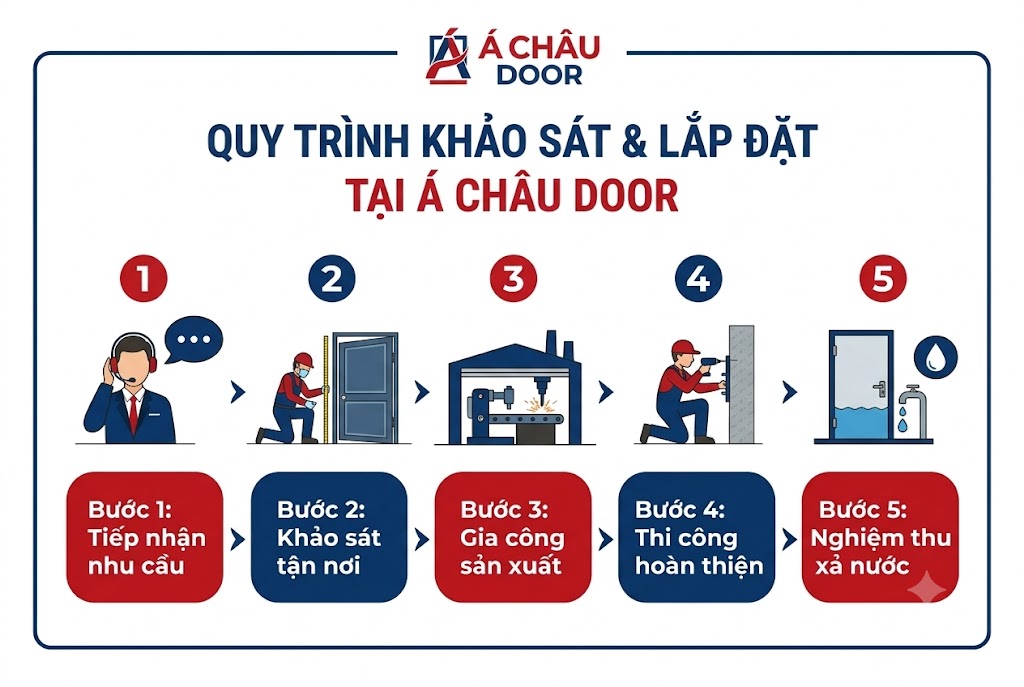 Quy trình lắp đặt cửa chống ngập chuyên nghiệp tại Á Châu Door
